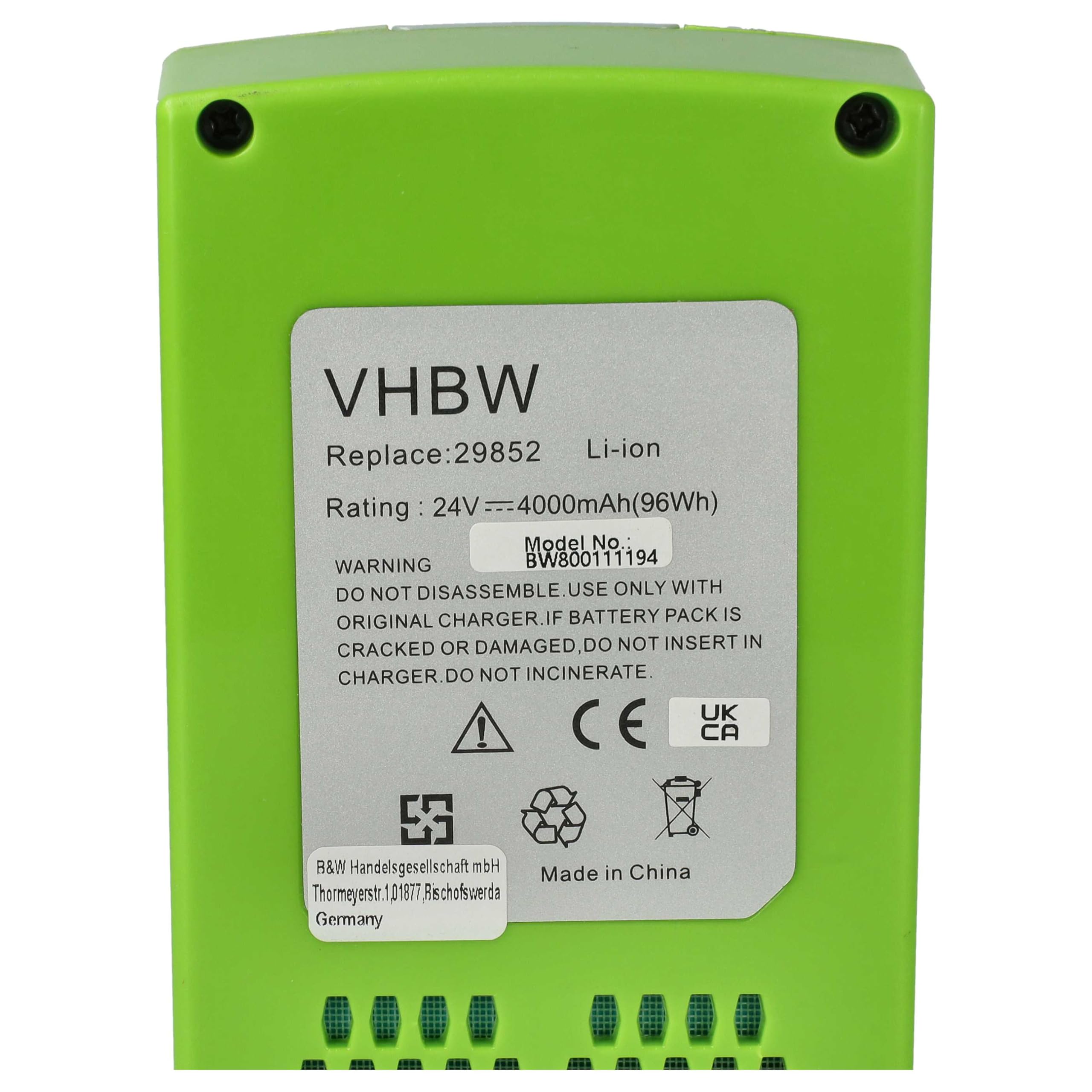vhbw Batería Compatible con Stiga SAB 24 Ae, SC 24 Ae, SGT 24 Ae, SHT 24 Ae, SMT 24 Ae Herramienta (4000 mAh, Li-Ion, 24 V)