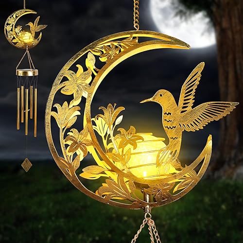 Vista 8 de Campana de viento de mariposa de luna para exteriores, campanillas de viento de metal hechas a mano con dijes de mariposa, campanas de viento