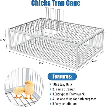 Trap Cage Chicken Trap with Escape-Proof Pigeon Bird Traps for Small Birds Folding One-Way Entrance Trapping for Chicks Duckling Quail Doves (35.5x23.6x10.3)