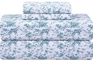 Feather & Stitch Finest Blue Floral Cotton Sheets