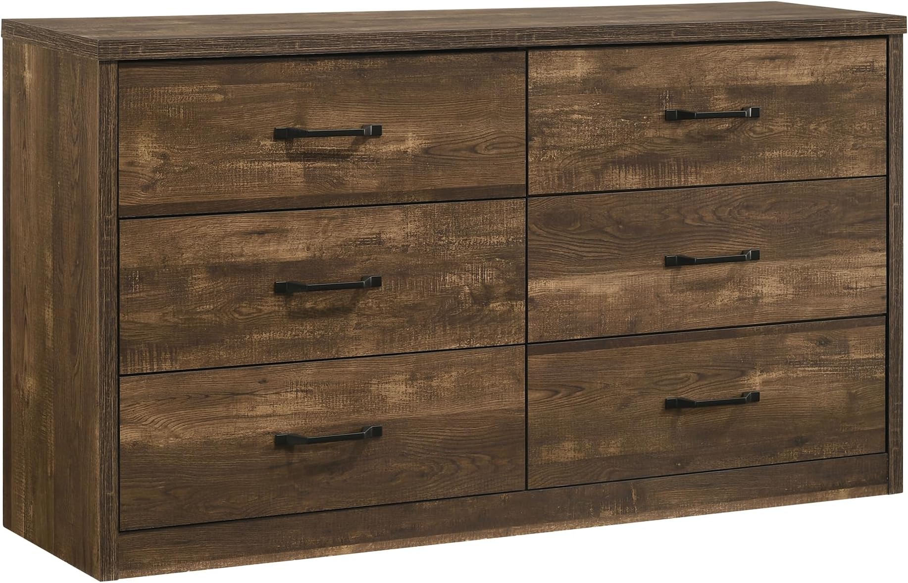 24/7 Shop at Home Camberley Farmhouse 6-Drawer Wood 58 in. Dresser for Bedroom, Hallway, Nursery, Closets, Walnut Brown