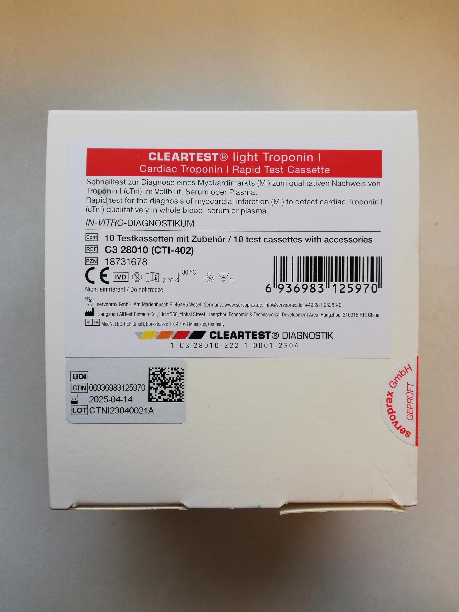 Cleartest I Light Troponin I Light VE: 10 tests incl. accesorios