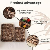 Vista 2 de Water Hyacinth Woven Serving Tray Rectangular Hand-Woven Wicker Storage Trays for Coffee/Breakfast/Dessert/Fruit/Bread (Brown-Large)