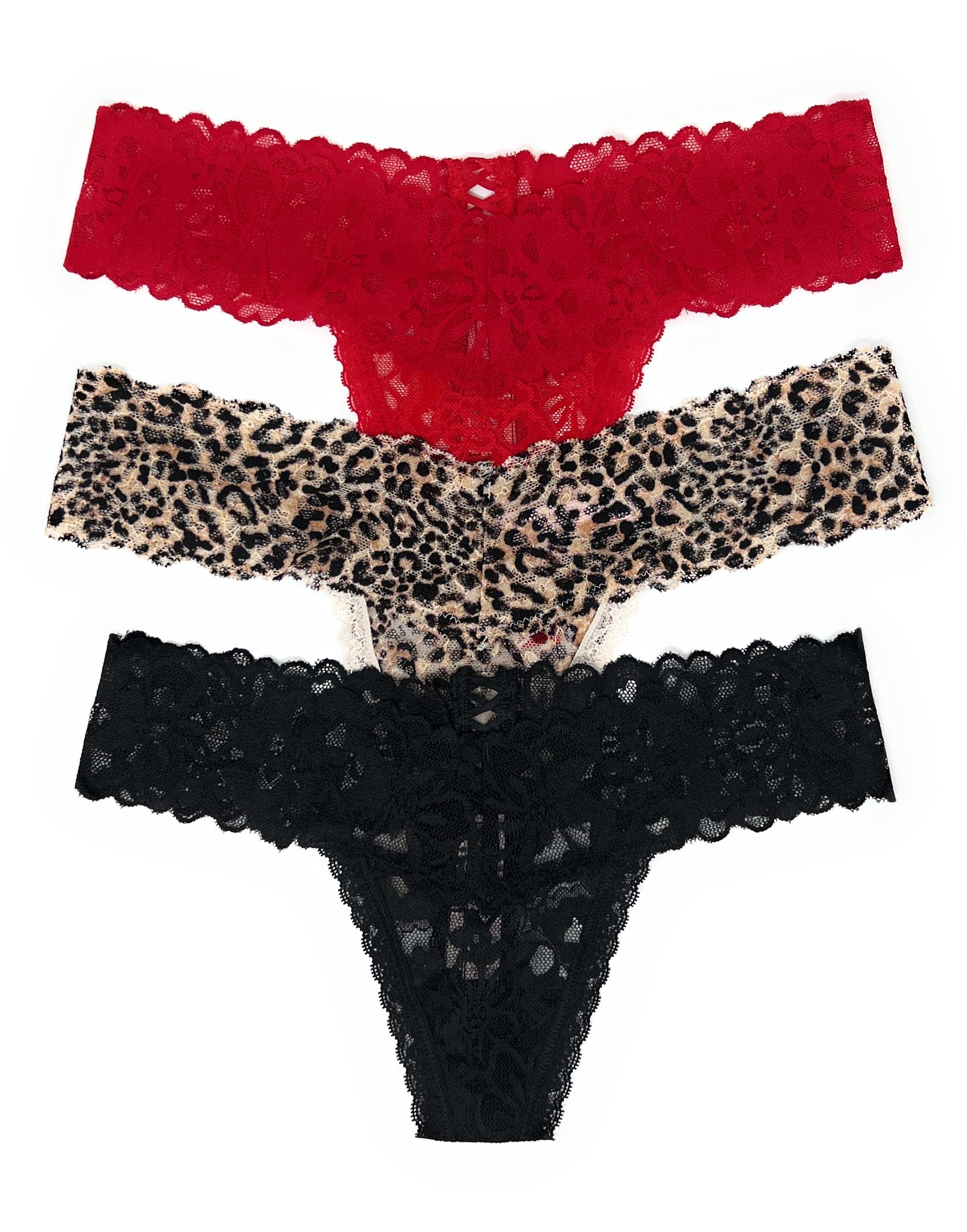 Victorias Secret The Lacie Thong Panty Set of 3 Medium Red Cross Leo Black Cross