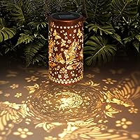 Vista 1 de Linternas solares colgantes al aire libre, linternas de metal decorativas de hadas - Luz decorativa LED impermeable para jardín, patio, césped