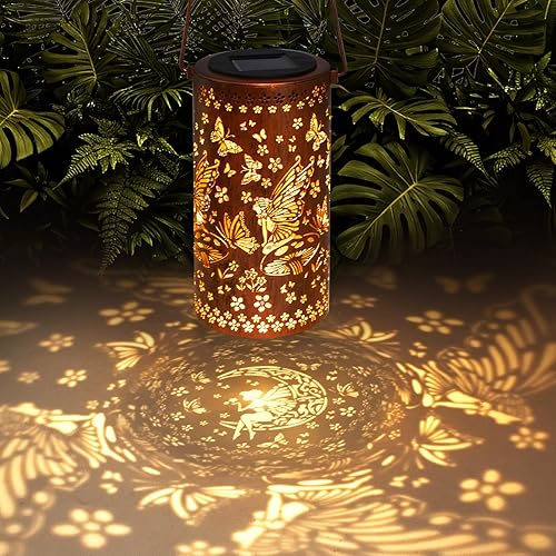 Linternas solares colgantes al aire libre, linternas de metal decorativas de hadas - Luz decorativa LED impermeable para jardín, patio, césped