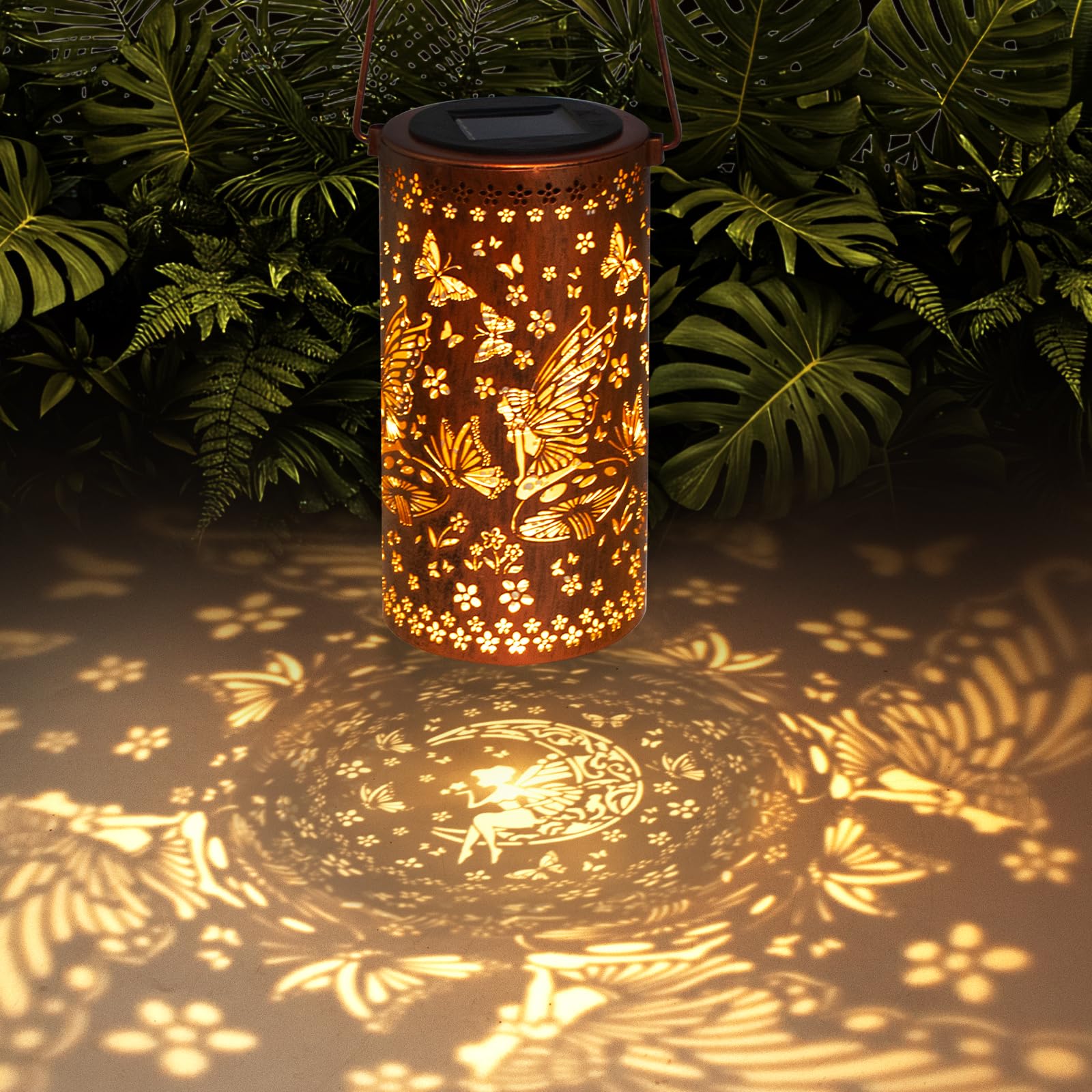 Solar Lanterns Outdoor Hanging Lantern Lights,Fairy Metal Decor Lanterns-Waterproof LED Decorative Light for Garden Patio Yard Lawn Backyard Front Porch as Gifts for Mom Grandma Women