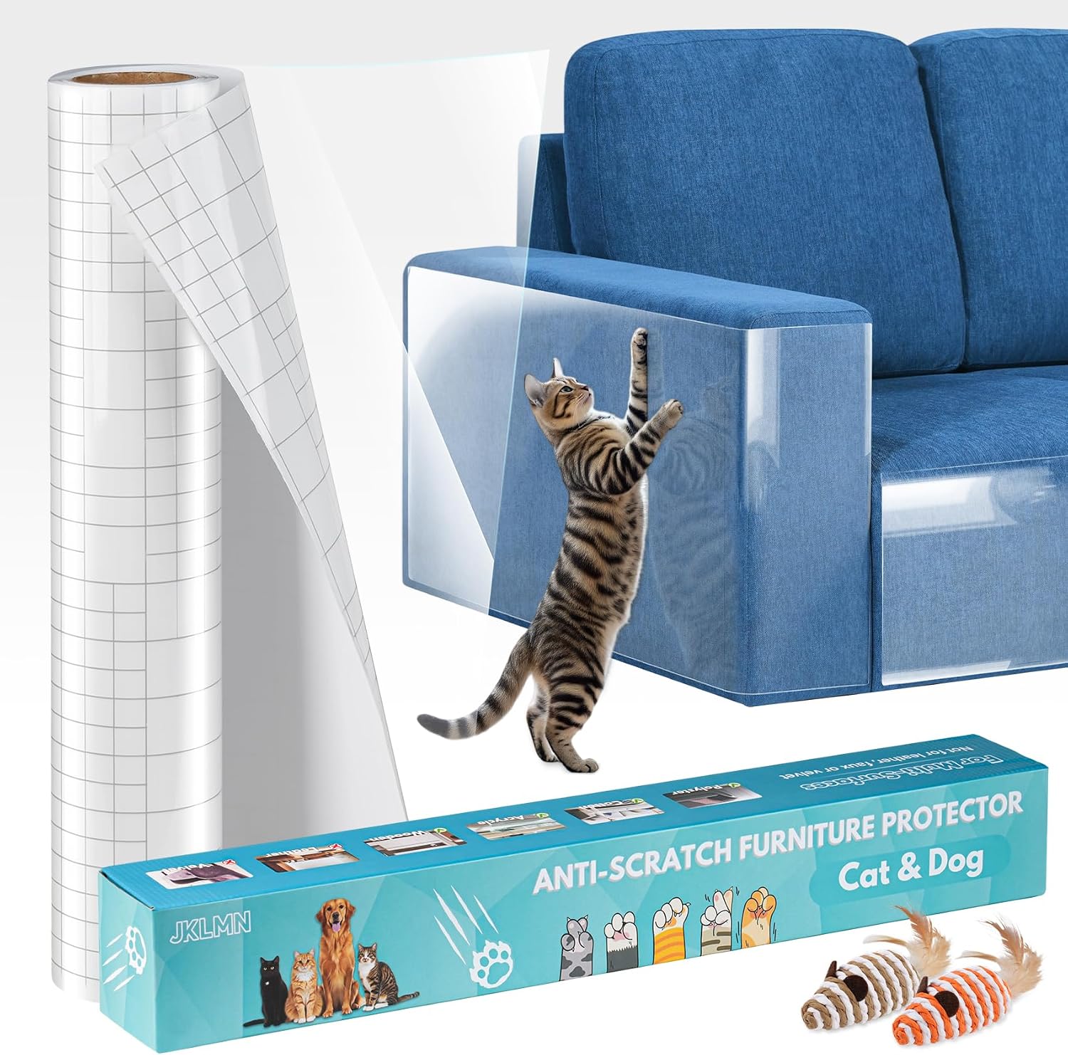 Anti-Cat Scratch Furniture Protector - Clear Vinyl Couch Protector from Cat Claws, Scratch Deterrent Tape for Sofa Corners, Single-Sided Sticky Couch Protector for Cats (200"x 16.5")