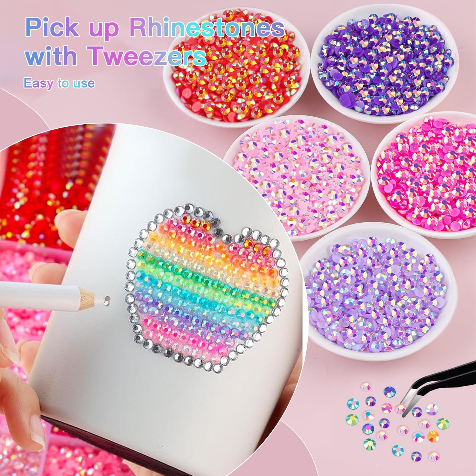 32 000 Strasse, 40 Couleurs Strass Plats Perles 3 mm, Kit de Strass en Résine pour Travaux Manuels, Loisirs Créatifs, Décoration Ongles, Textiles + pince à épiler/bâtonnet de cire