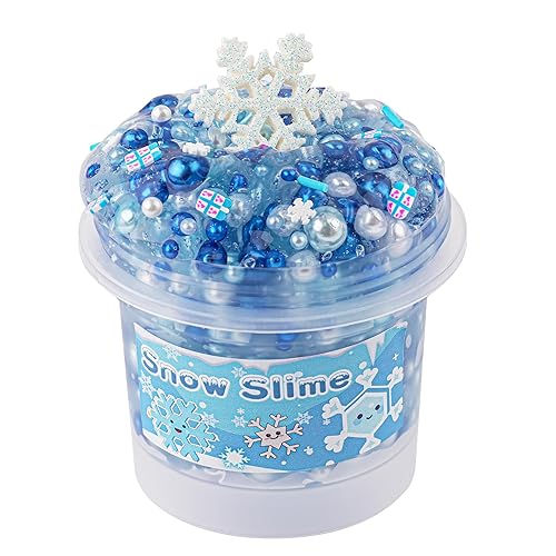 Blue & White Pearl Bead Slime, Good Stretchy & Non-Sticky Crunchy Slime, Slimes Party Favors for Kids, Slimes Sensory Toys, Girls Gifts & Boys Gifts for Birthday Easter Hallowmas Christmas - Blue & White Pearl Bead Slime