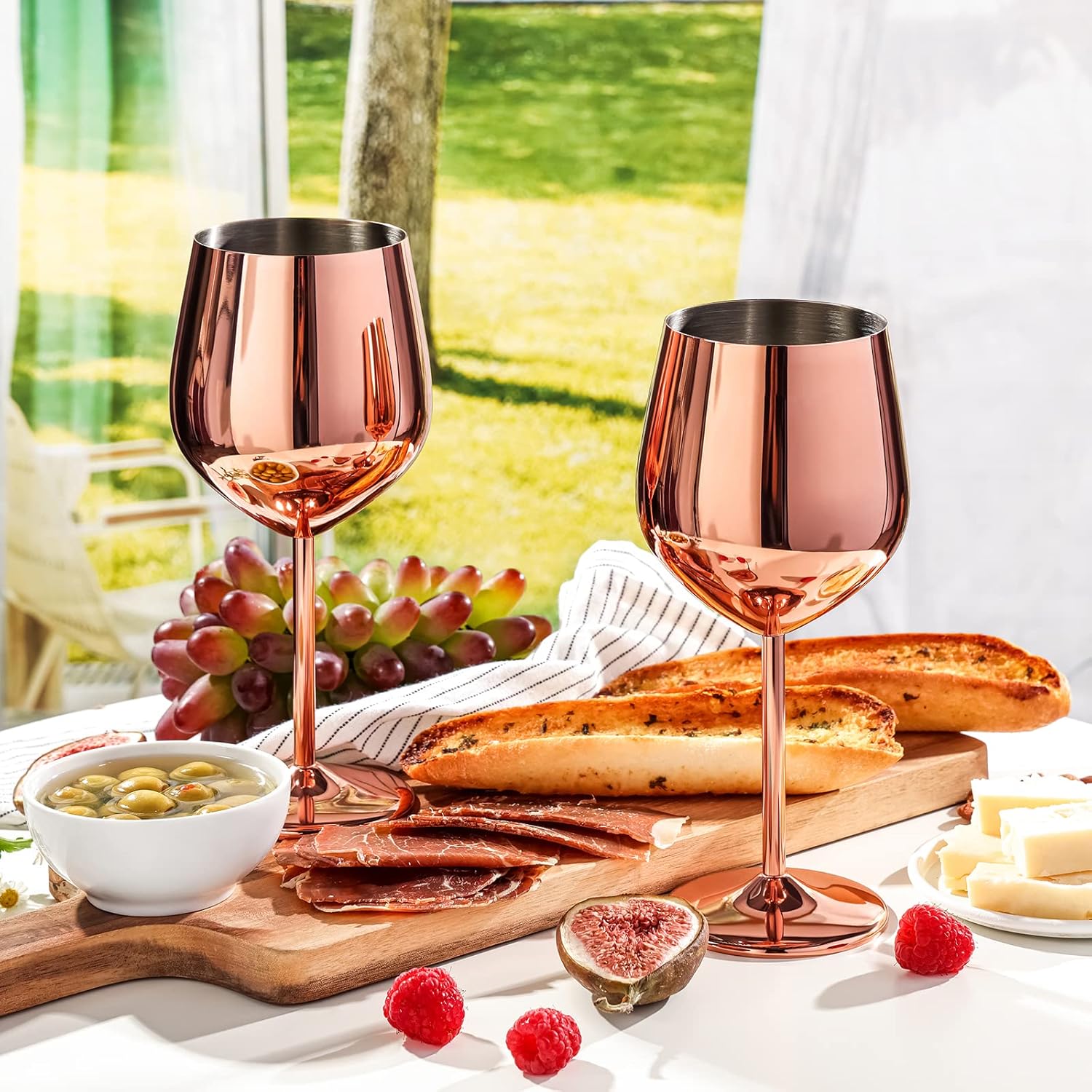 WOTOR Rose Gold Wine Glasses Set of 4, 18oz Copper Stainless Steel Unbreakable Metal Glass for Outdoor, Travel, Camping - Ideal Wine Accessories Gift - Image 2