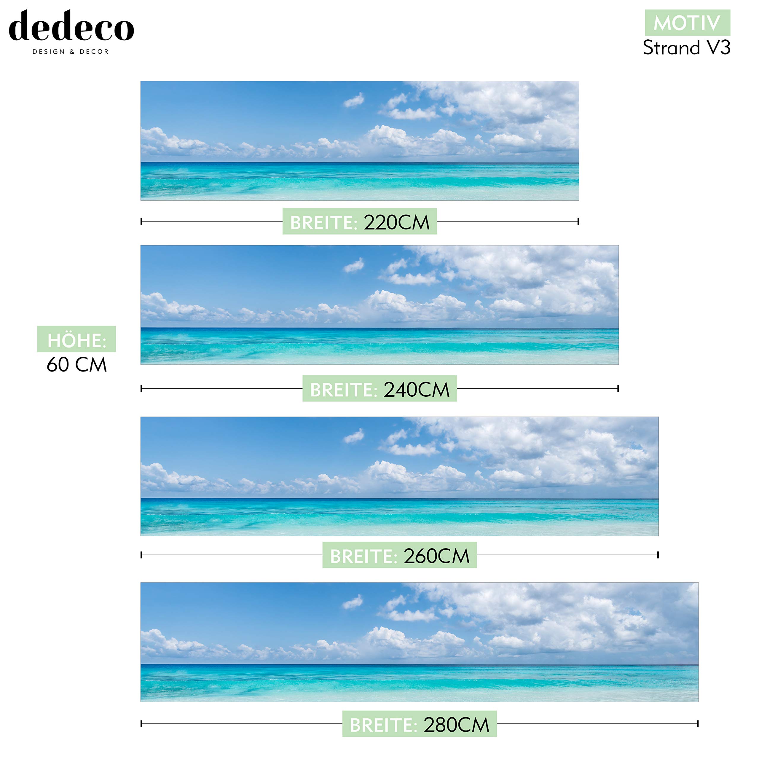 Dedeco Pannello posteriore da cucina con motivo verde pastello V1, 5 mm, in schiuma rigida PVC come paraschizzi da parete, impermeabile, con vernice UV lucida, tutte le superfici, 220 x 60 cm