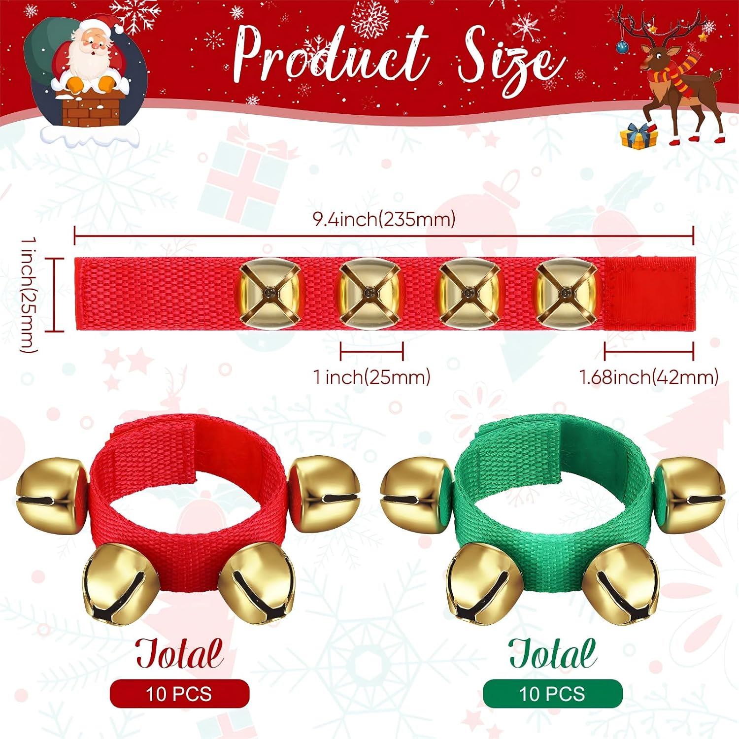 LEIFIDE 20 Pcs Christmas Wrist Band Bell Bracelet Wrist Band Shaking Musical Instruments Adjustable Rhythm Wristband Bell for School Family Christmas Percussion Party Favor