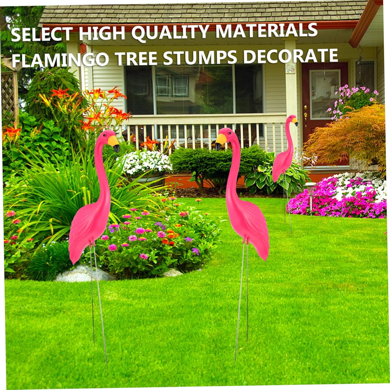 2pcs Simulated Flamingo Statue Outdoor Garden Lawn Decor Flamingo Stake