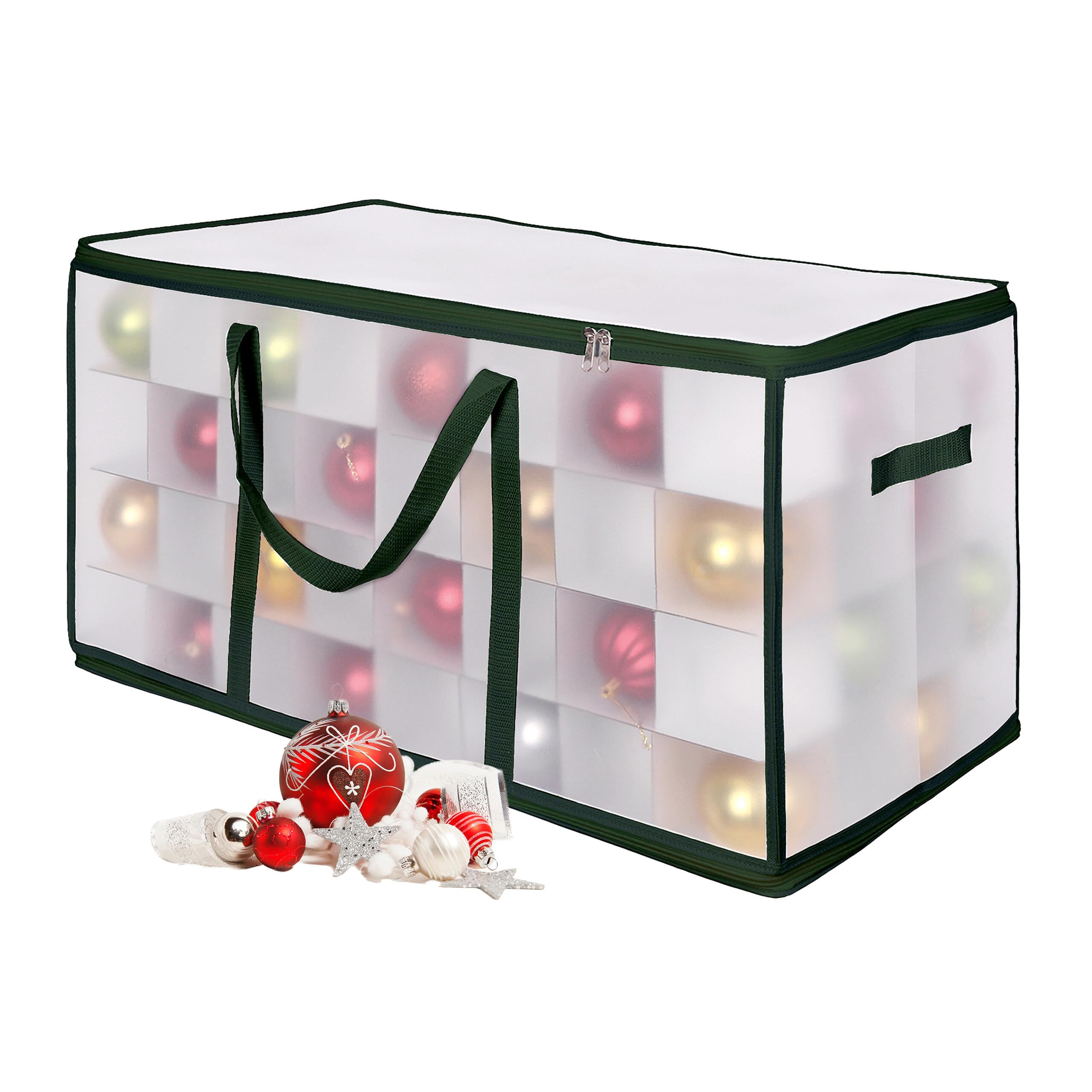Relaxdays Christmas bauble storage box, 128 baubles, HWD: 37x73x36 cm, plastic, cardboard, bauble box, transparent/green