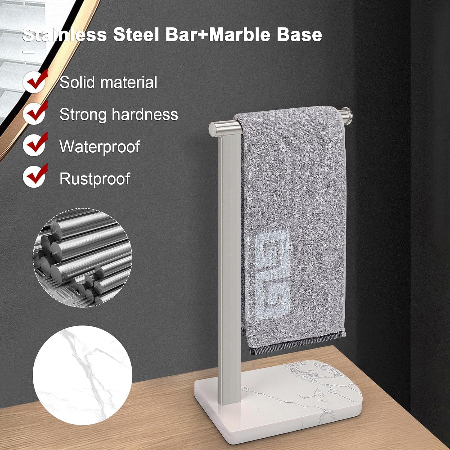NearMoon Hand Towel Holder with Balanced Marble Base - Image 3