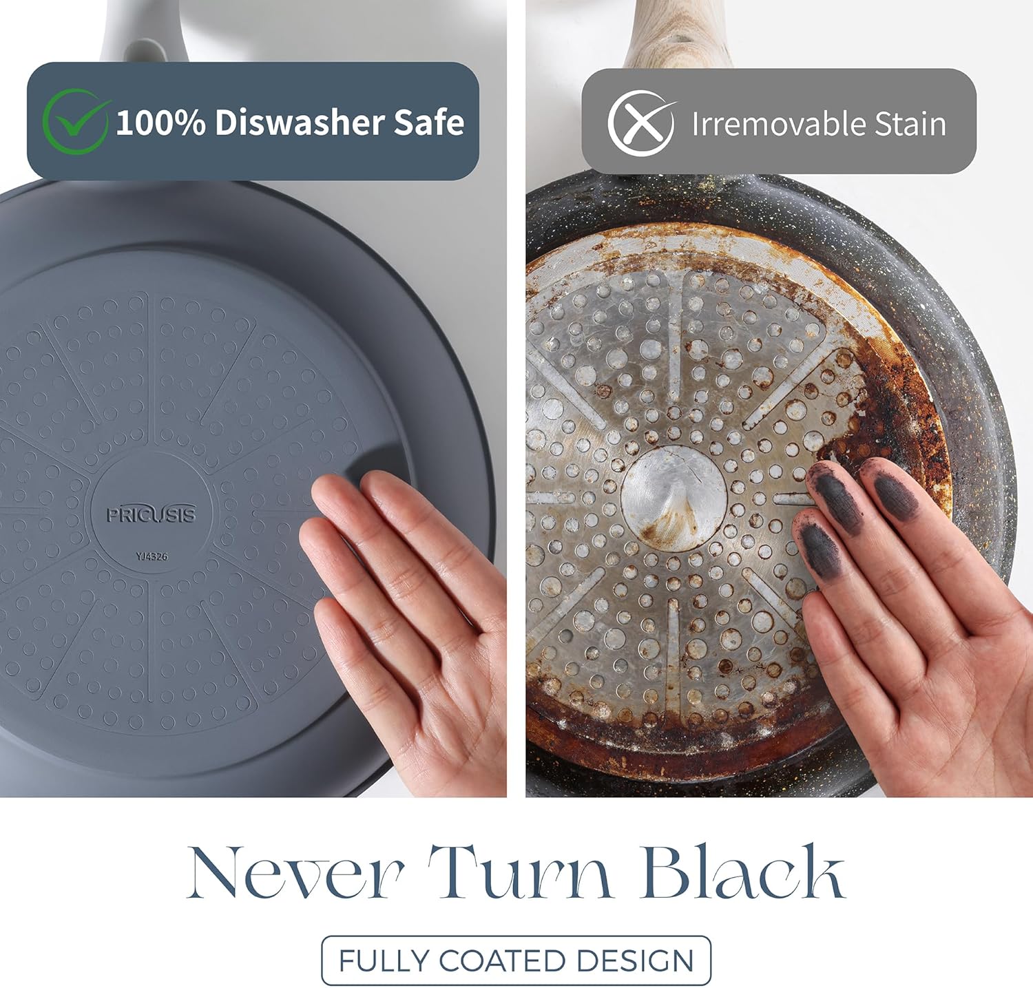 PRICUSIS Ceramic Nonstick Saucepan with Lid, 3 Quart Non Toxic Pot with Pour Spouts, Full Coated, 100% Dishwasher Safe, Induction Compatible & Oven Safe, PTFE PFAS & PFOA Free, Grey