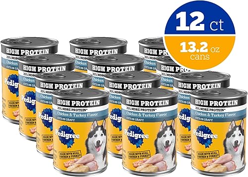 Miniatura 2 de Pedigree Alimento húmedo suave para perros adultos con alto contenido de proteínas, sabor pollo y pavo en salsa, latas de 13.2 onzas, 12 unidades