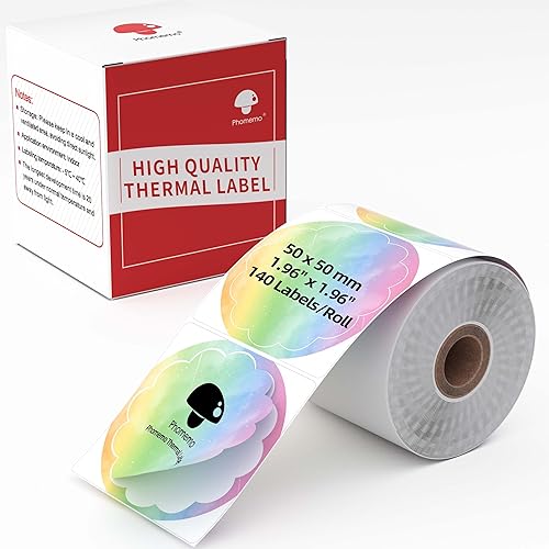 Memoqueen Etiquetas térmicas redondas de arcoíris de 2 pulgadas compatibles con etiquetadoras Phomemo M110M221M220M120M200M110S, etiquetas