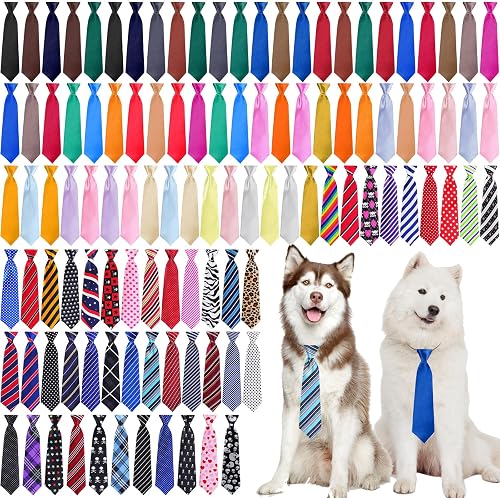 Newcotte 110 Pcs Large Dog Ties Bulk Adjustable Neck Ties Collar Grooming Neckties for Girl Boy Winter Dogs Gift Favor (Fresh)