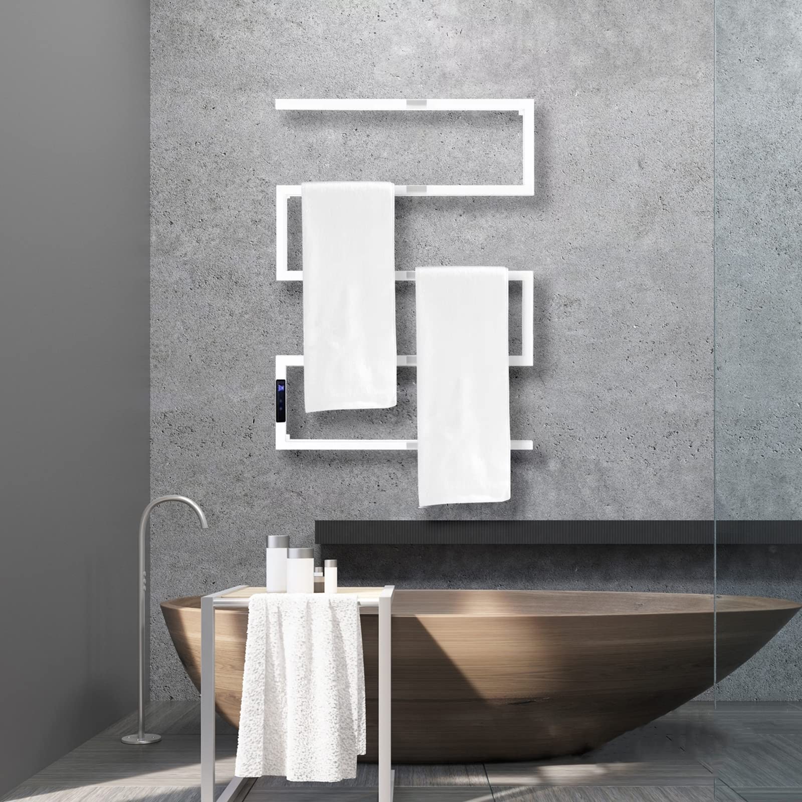 ZQFIDFYR Electric Heated Towel Rack Radiator, Wall Mounted Electric Towel Warmer for Bathroom with Built-in Timer, 304 Stainless Steel Heated Drying Rack (Bright Hardwired)