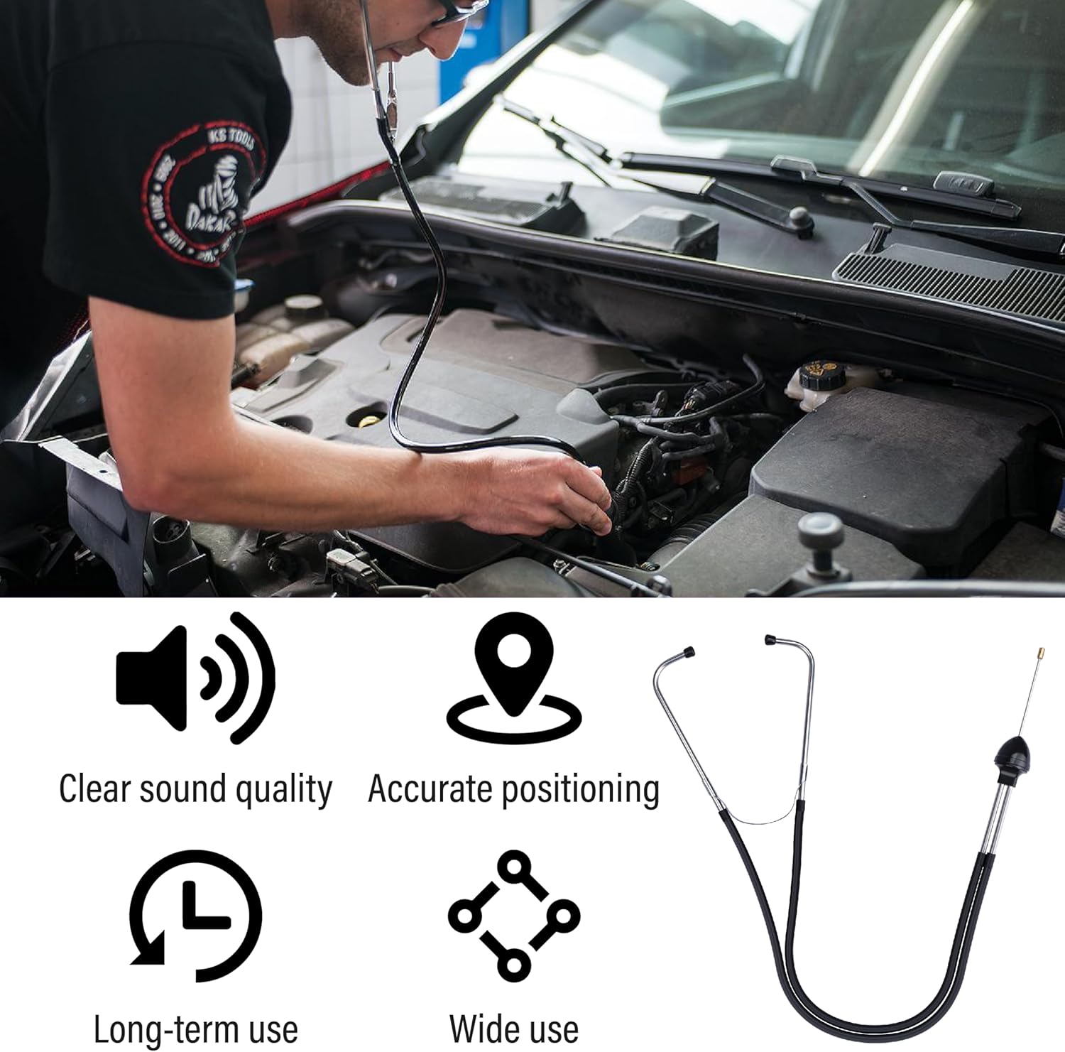 Sixzoo Mechanic Stethoscope, Auto Stethoscope with 8.46" Metal Probe, Mechanics Stethoscopes Automotive for Engine Diagnostics, Universal Automotive Tools for Car Truck SUV Motorcycle RV