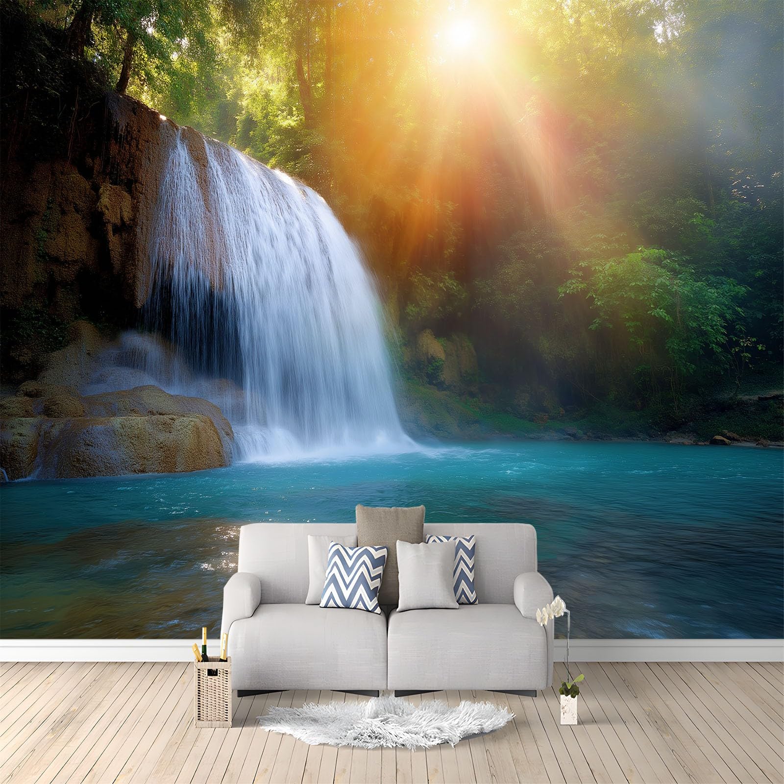 Tapeta 3D Lover'S Bay tęczowy wodospad 250 x 175 cm, murale ścienne, fotografia przyrody, flizelina, fototapeta do salonu, sypialni, pokoju dziecięcego, biura, dekoracja, łatwa w instalacji