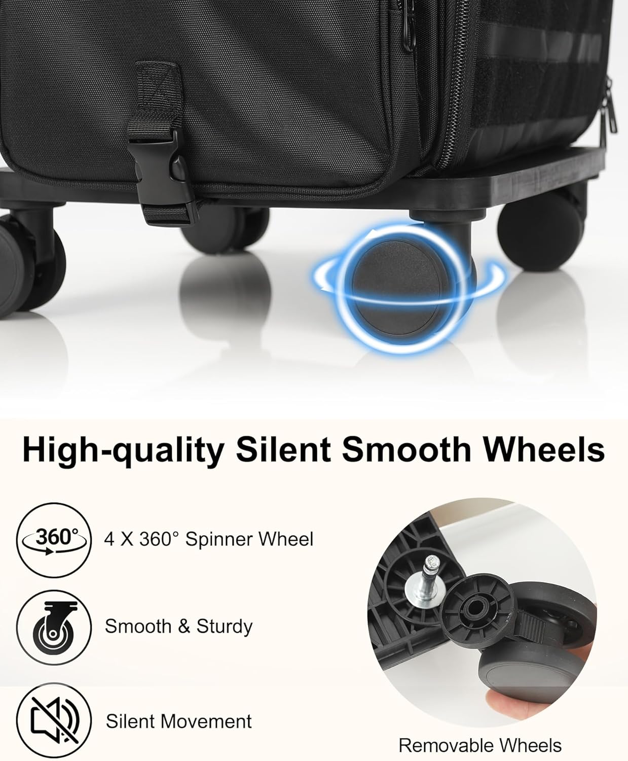 relavel rolling makeup train case, cosmetology case on wheels with 4 clear bags, professional makeup artist set bags cosmetic storage organizer with adjustable dividers, 360° spinner wheels, black black large