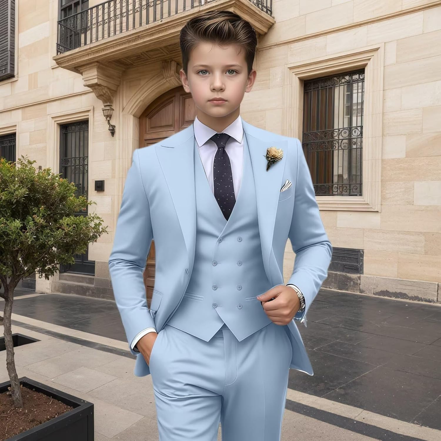 Boys Suit 3 Pieces Double Breasted Bleazer Vest Pants Sets Slim Fit Wedding Dress Clothes Ring Bearer Outfit