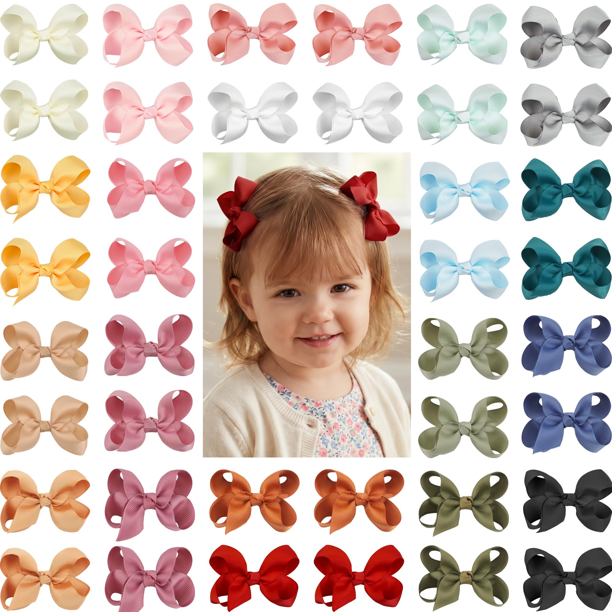 Cute Hair Bows for Girls - 40PCS Grosgrain Clips -8