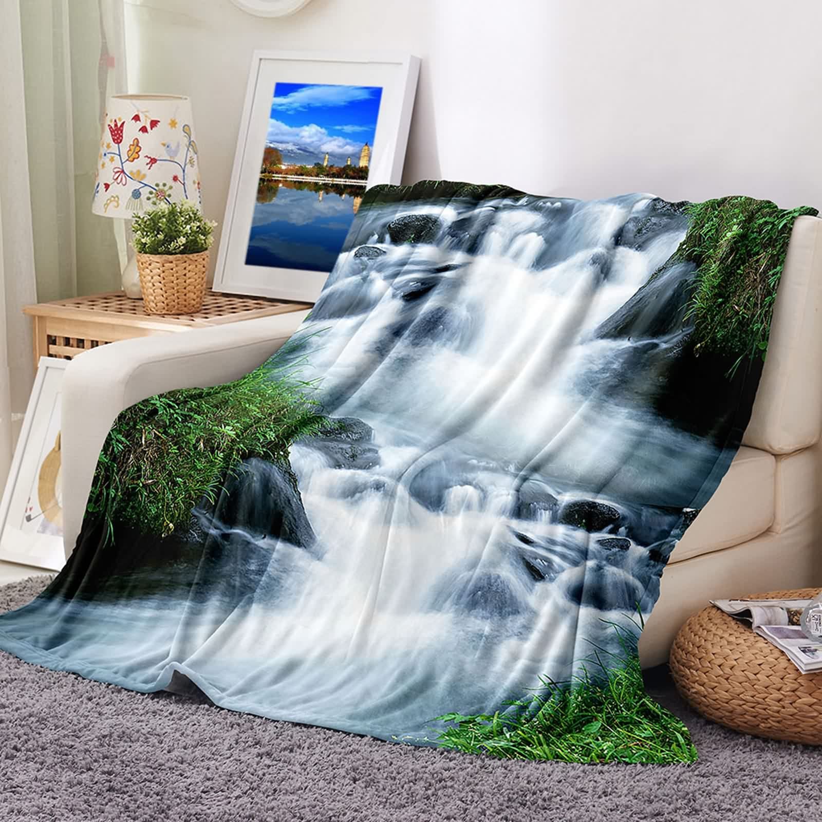 Couverture polaire flannel KnSam plaid 100x150cm motif Le Ruisseau