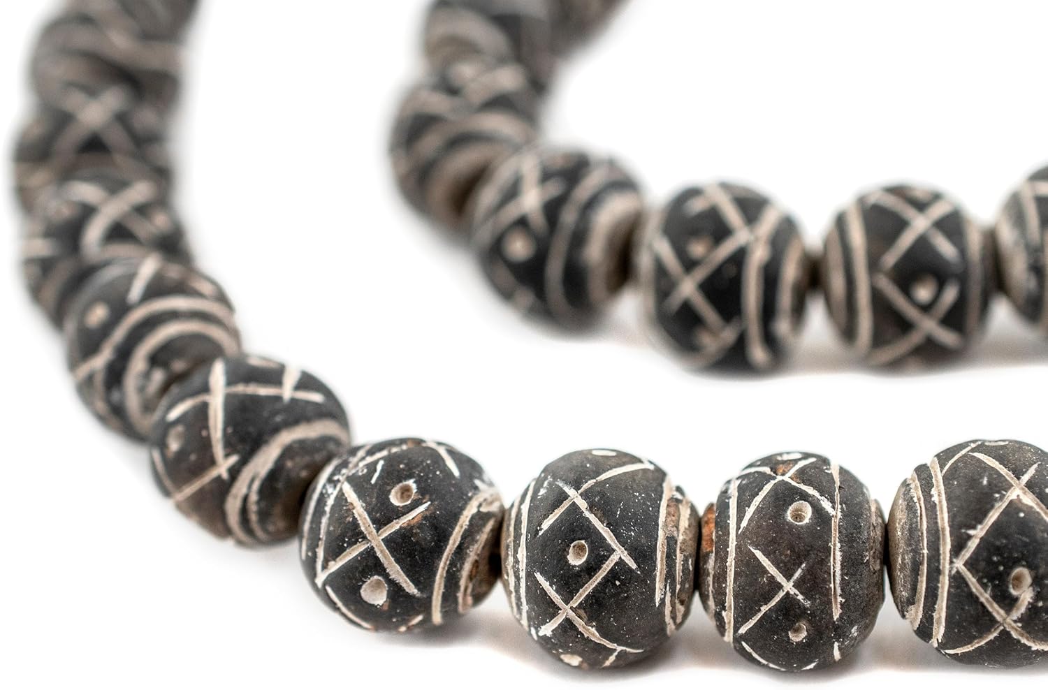 The Bead Chest Black Terracotta Mali Clay Round Beads 16mm African 30 Inch Strand Handmade