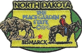 North Dakota Patch – ND State Travel Patch Souvenir Applique 3" Iron On The Peace Garden State Bismarck Cowboy Buffalo or Bison