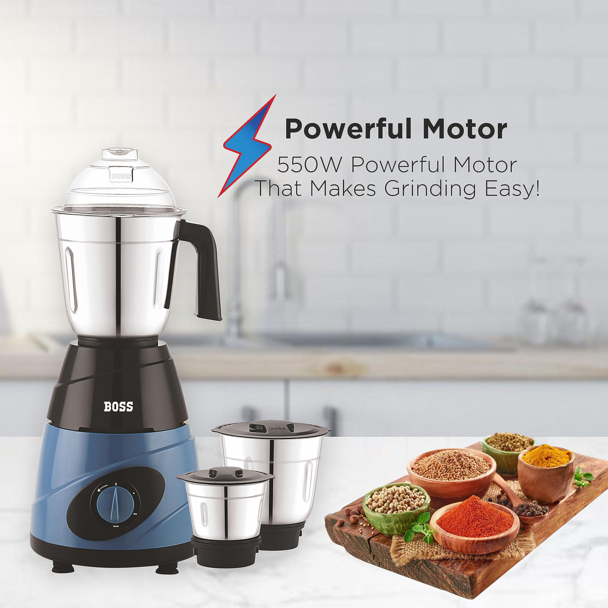 BOSS Thunder Mixer Grinder - 550W, 3 Jars -4