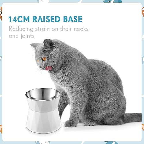 Miniatura 3 de Lallisa 2 cuencos elevados para gatos, comedero elevado ajustable para gatos, antideslizante y agua para alimentos con soporte, cuencos de acero