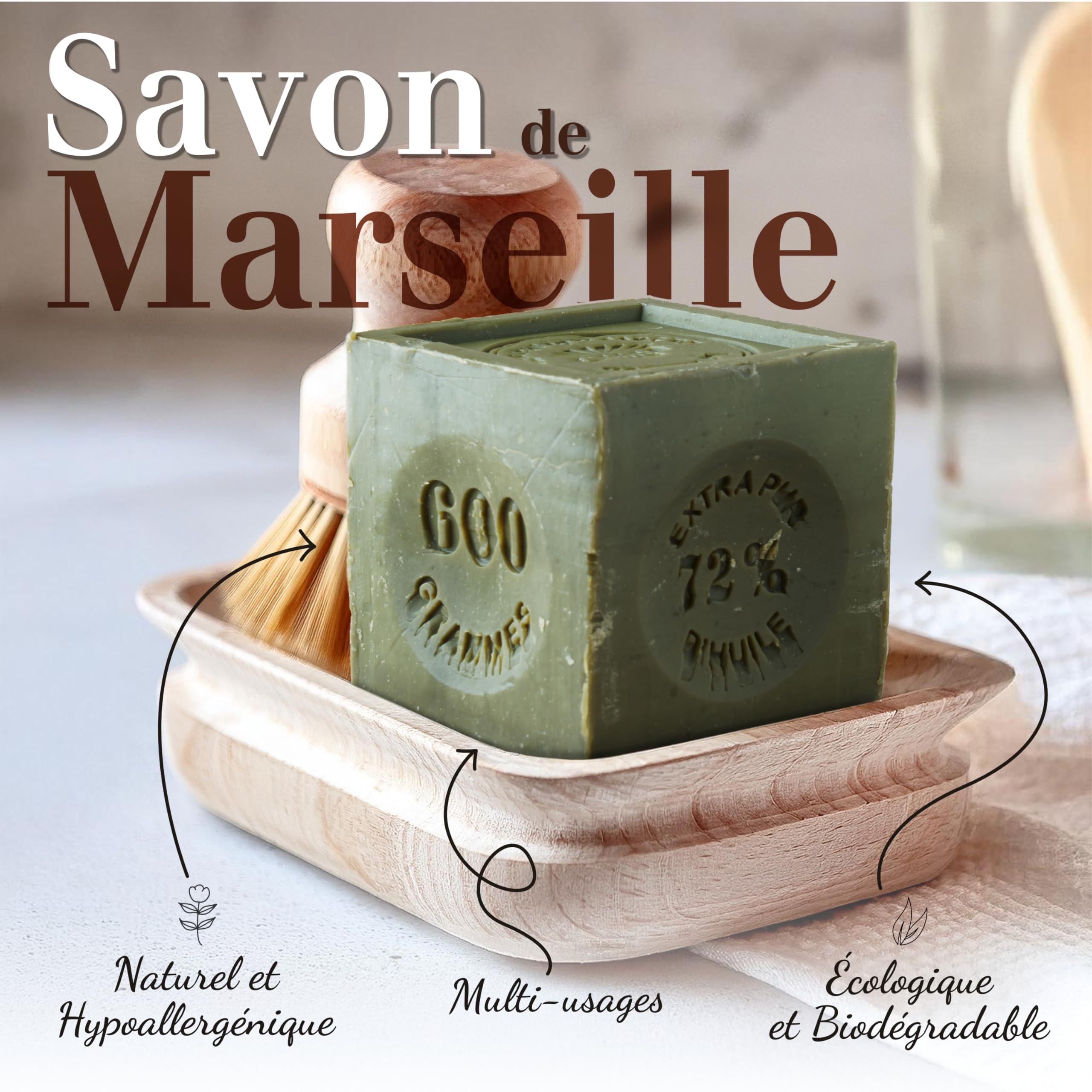 Image secondaire de Savon de Marseille Solide – Enrichie en Huile d’Olive et de Coprah – Fabriquée Selon la Recette Traditionnelle- 100% Naturel – F