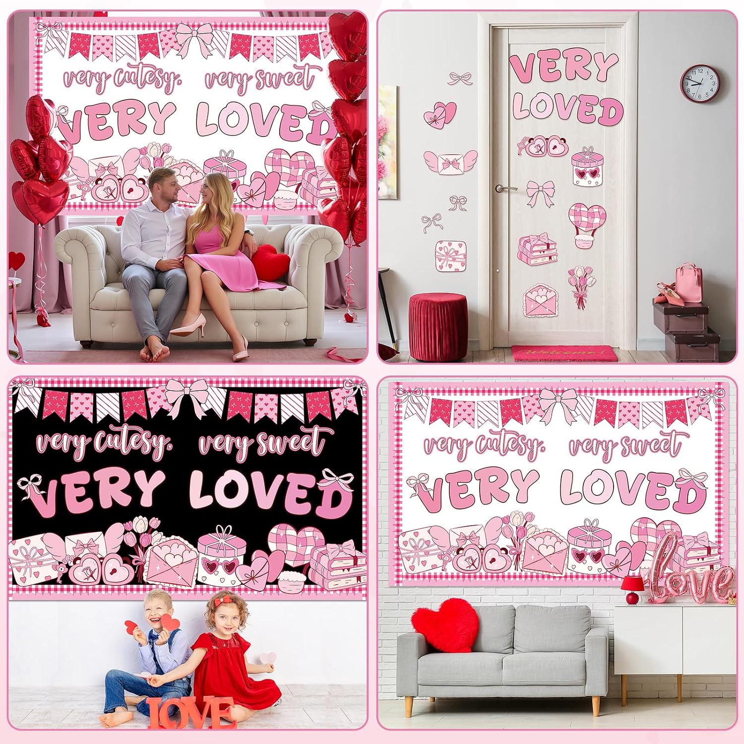 party greeting Valentines Day Bulletin Board Set Valentines Pink Bow Classroom Decorations Pink Theme Very Cutesy Sweet Loved Paper Cutouts Bulletin Board for School Office Home Wall Decor Supplies