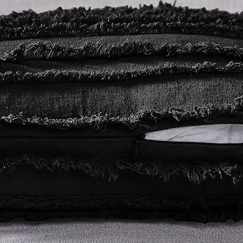 Miniatura 3 de Longhui bedding Juego de 2 fundas de almohada decorativas de lino y algodón, 12 x 20 pulgadas, color negro para sofá cama