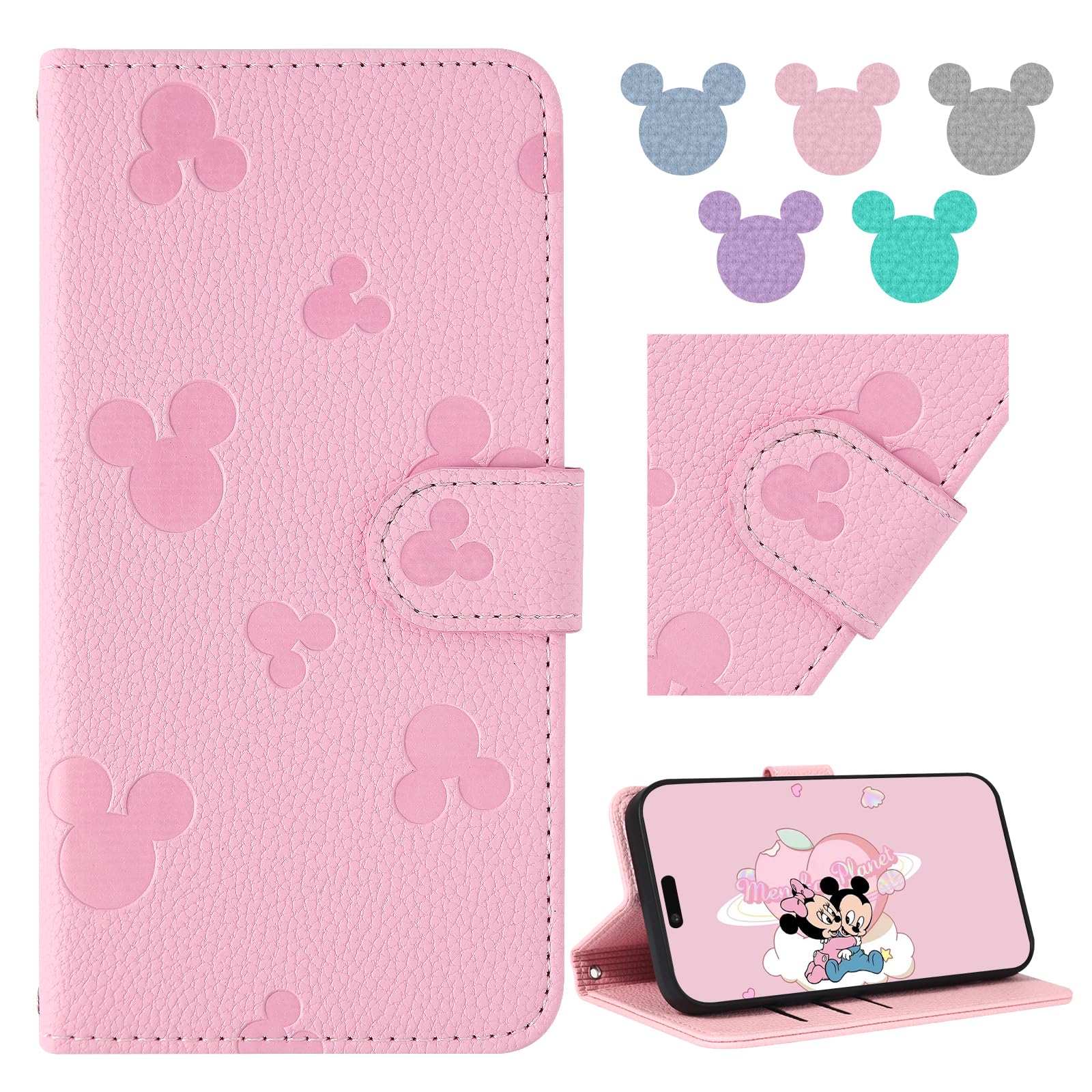 【Qribo】Galaxy A25 5G ケース 手帳型 無地のかわいいクラシックなミッキーのアバター ギャラクシーA25 5Gケース 財布 軽量 薄型 マグネット式 Galaxya25ケース手帳型 カード収納 スタンド機能 SC-53F SCG33 ケース 衝撃吸収 活気のある雰囲気 Galaxy a25 スマホケース 放熱性 折りたたみ 6.7インチ【ピンク】