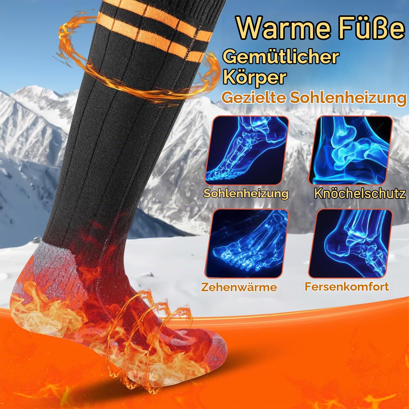 ROCKY&CHAO Beheizbare Socken Damen Herren, 5000 mAh Akku Heizsocken mit Powerbank, 4 Heizstufen Fußsohlenwärme, Waschbare Wärmesocken mit Wäschesack, Ideal für Winter Outdoor-Sport Fußwärmer