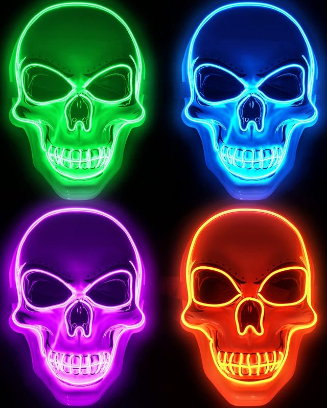 Vinsot 4 Pcs Halloween Mask LED Light up Scary Spooky Skull Cosplay Skeleton Mask for Costume Parties Supplies