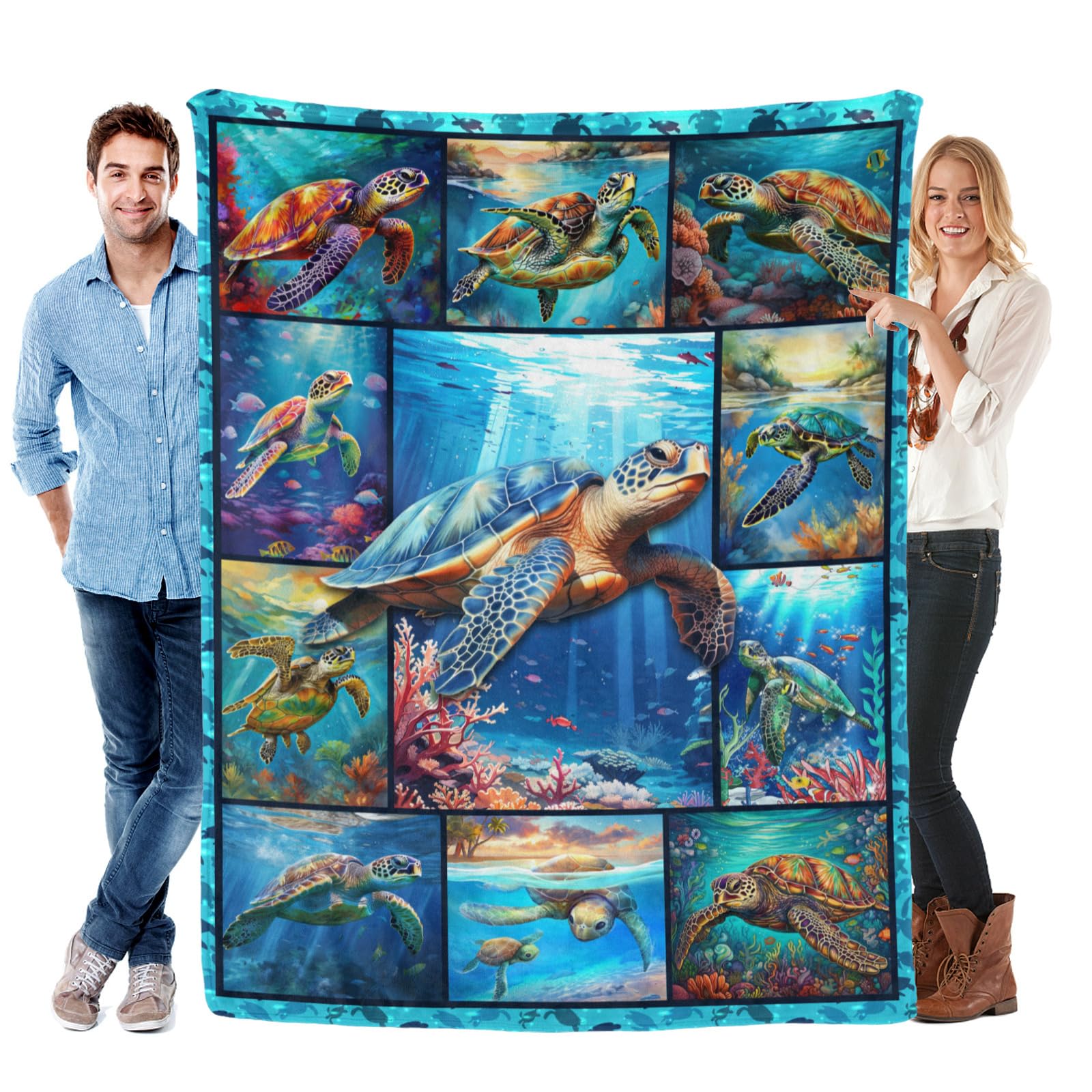 Kendt Sea Turtle Fleece Blanket,Sea Turtle Themed Birthday Gifts for Women Men Mom Dad Turtle Lovers,Ocean Themed Gifts,Sea Turtle Decor Ornament,