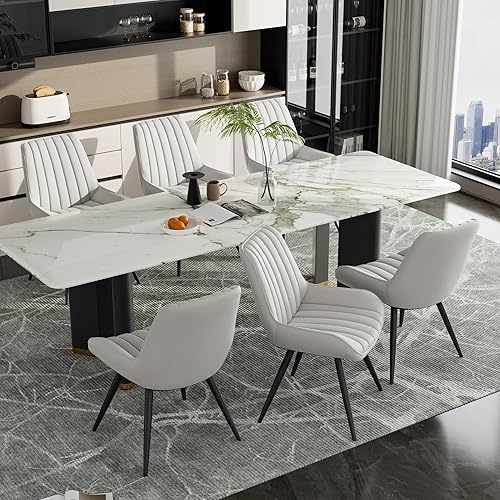 Miniatura 6 de Juego de 4 sillas de comedor modernas de mediados de siglo, sillas de cocina de tela tapizada con cojines suaves, color blanco