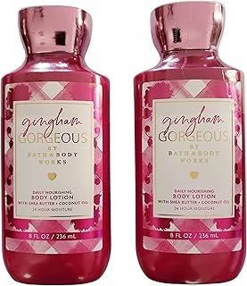 Bath & Body Works Gingham Gorgeous Body Lotion, Lightweight Daily Moisturizer with Shea Butter & Coconut Oil – Pink Strawberries, Peony Blooms, and Peach Nectar Scent, 8 fl oz - 2 Pack