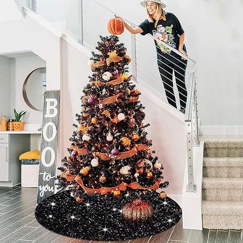 Miniatura 52 de Falda de árbol de Navidad, falda de árbol de lentejuelas rosadas, falda de árbol de terciopelo de 36 pulgadas de diámetro, faldas redondas de árbol