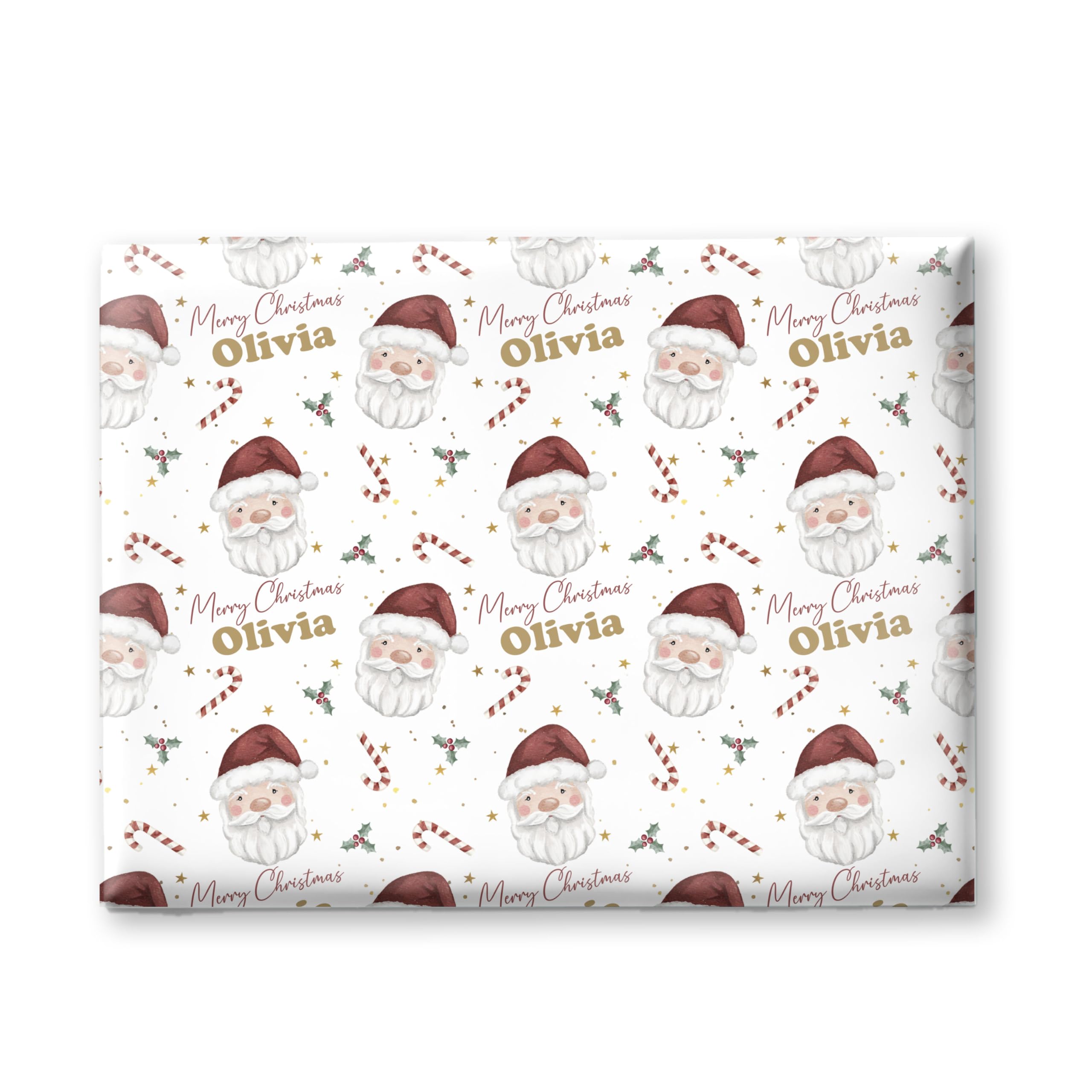 Personalised Children's Christmas Wrapping Paper, Custom Santa Claus Candy Cane Design, Unique Holiday Wrap for Kids