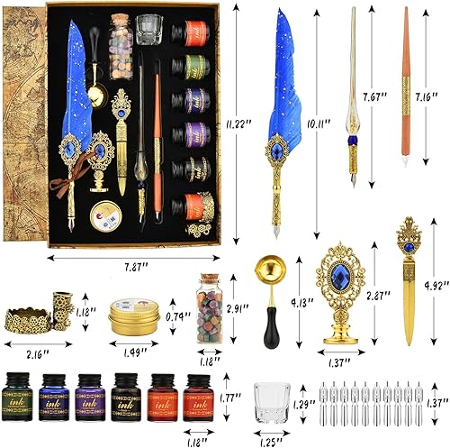 Miniatura 2 de Hethrone Pluma de pluma - Pluma de vidrio de madera con bolígrafo de caligrafía con tinta