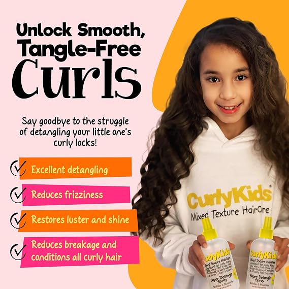 CurlyKids Super Detangling Spray, 12 fluid ounces, Hair Conditioner or Detangling Spray for Kids, Frizz Control, Easy Styling for All Curl Types, Sulfate & Paraben Free