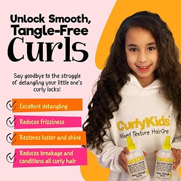 CurlyKids Super Detangling Spray, 12 fluid ounces, Hair Conditioner or Detangling Spray for Kids, Frizz Control, Easy Styling for All Curl Types, Sulfate & Paraben Free