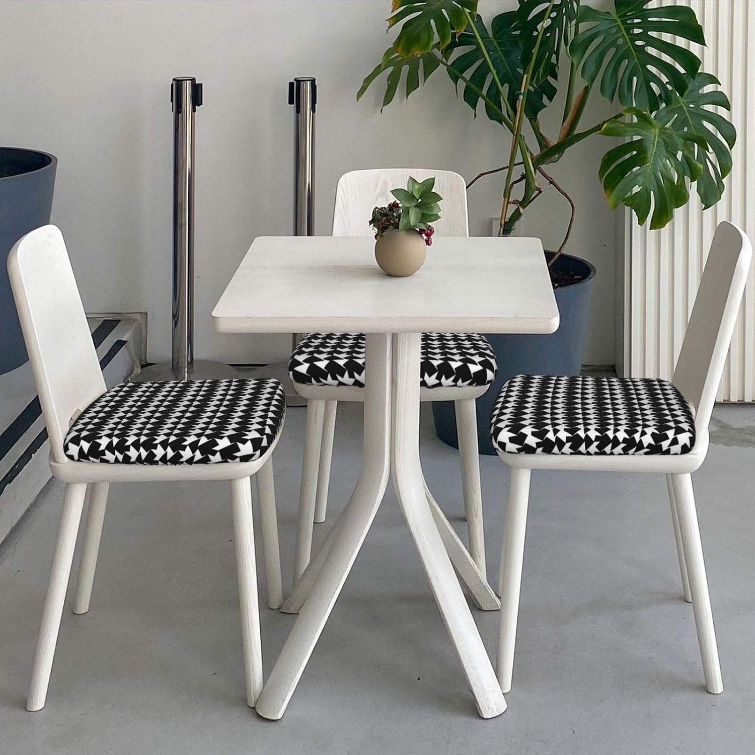 2PCS Stretch Seat Covers Set Houndstooth Black Chair Cover for Dining Room Removable Chair Seat Slipcovers